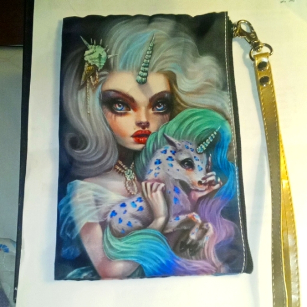 Fantasy Art Clutch with Gold Strap